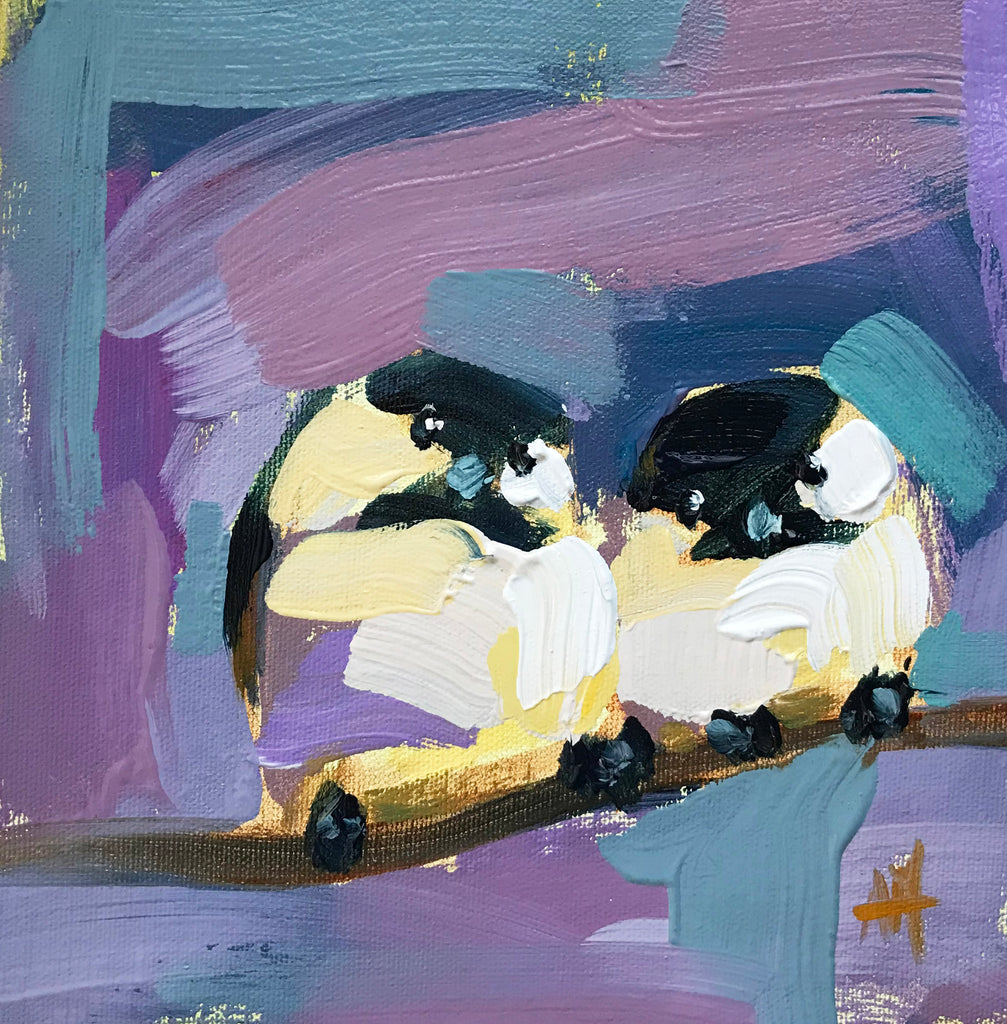 Two Chickadees No. 120 painting Angela Moulton - Christenberry Collection