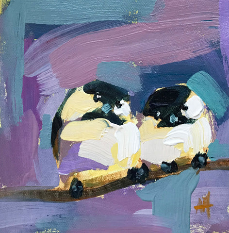Two Chickadees No. 120 painting Angela Moulton - Christenberry Collection